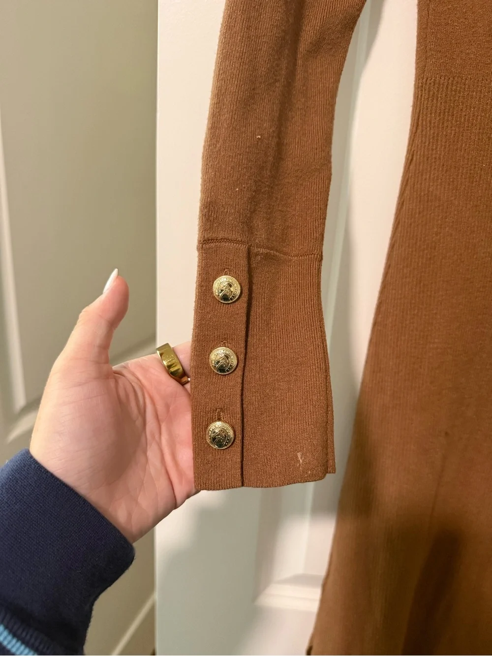 Elie Tahari Camel Brown Turtleneck Long Sleeve Midi Dress